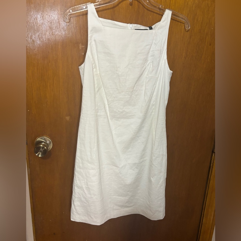 Theory white square neck eco NK dress crispy white crunch wash size 0 BNWT liner